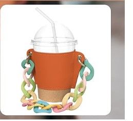 Photo 1 of HONGTT Cup Sleeves for Cold Drinks, Reusable Leather Coffee Cup Holder with Decorative Chain,Portable Stylish Cold Drink Holder for Coffee Tea Drinks (Orange)