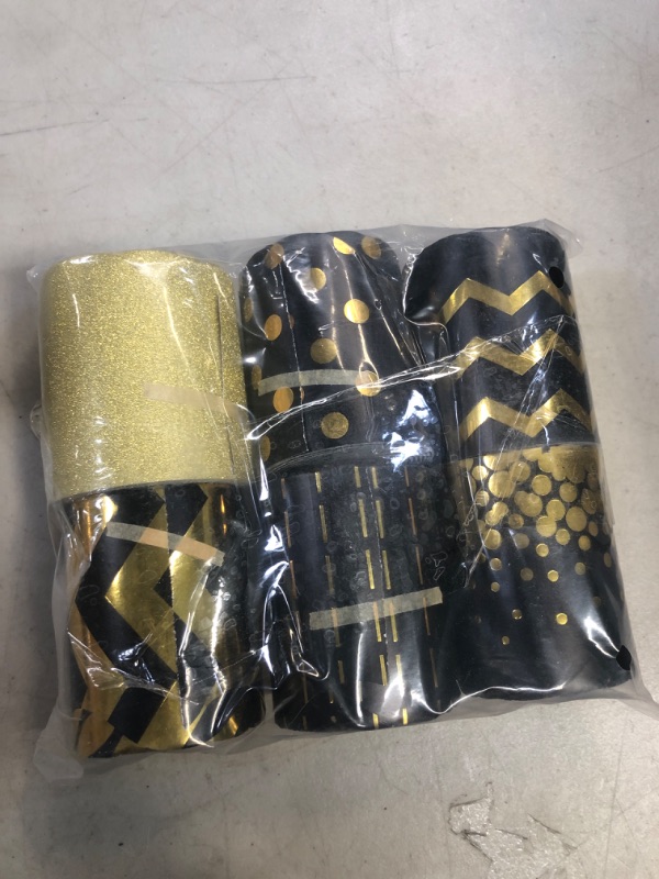 Photo 2 of durony 6 Rolls 196.8 Feet Bulletin Board Border Glitter Gold and Black Decoration Bulletin Board Borders Trim Poster Borders Wave Dot Stripe Classroom Borders for School Classroom Office