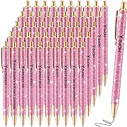 Photo 1 of Tenceur 50 Pcs Breast Cancer Awareness Metal Sparkly Glitter Ballpoint Pens Pink Ribbon Retractable Journaling Writing Pens Pink*****Factory Sealed
