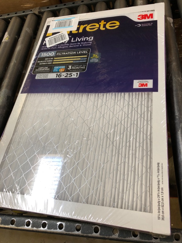 Photo 2 of 3M Filtrete 16x25x1, AC Furnace Air Filter, MPR 1500, Healthy Living Ultra Allergen, 2-Pack (exact dimensions 15.69 x 24.69 x 0.78)