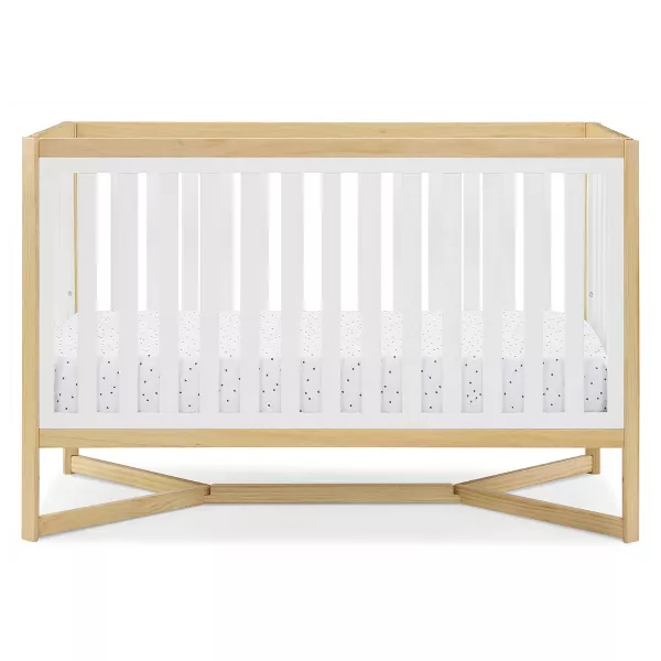 Photo 1 of Delta Children Tribeca 4-in-1 Baby Convertible Crib + Simmons Kids Quiet Nights Crib and Toddler Mattress Made from Recycled Water Bottles/GREENGUARD Gold Certified [Bundle], Bianca White/Natural Crib + Mattress Bianca White/Natural