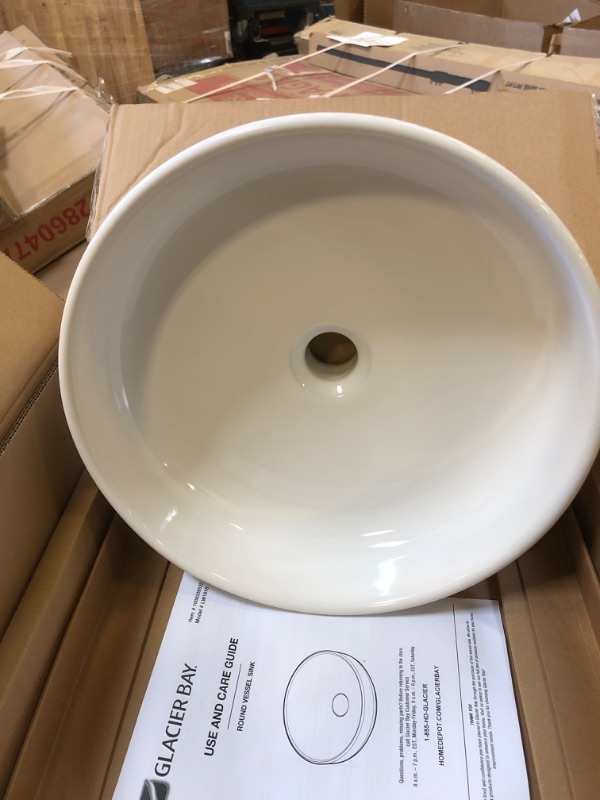 Photo 2 of 15.7 in. Ceramic Round Vessel Bathroom Sink in White
