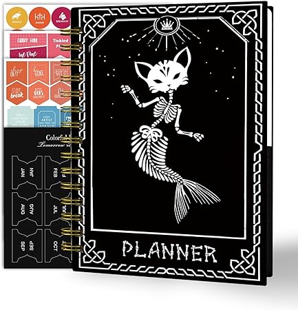 Photo 1 of 2024 Planner, 12-Month Weekly Monthly Planner from JAN.2024 to DEC.2024, 8.4" X 6", Planner Notebook with Spiral Bound, Stickers & Sticky Index Tabs, Fox-Fish Skull Black - 01