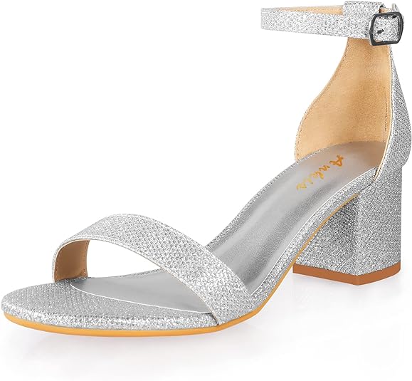 Photo 1 of Ankis Nude Silver Black Heels Women's Open Toe Ankle Strap Block Chunky Low Heeled Sandal Comfortable Office Wedding Dress Pump Shoes Standard Size 2.25 Inches Heel Design - SIZE 9
