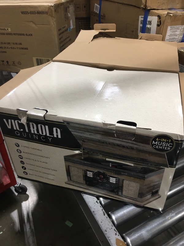 Photo 2 of *No Crate* 

Victrola Nostalgic 6-in-1 Bluetooth Record Player & Multimedia Center & Cassette Player, AM/FM Radio | Wireless Music Streaming | Farmhouse Shiplap Grey & Wooden Record Crate, Wood Color Farmhouse Shiplap Grey Entertainment Center + Record