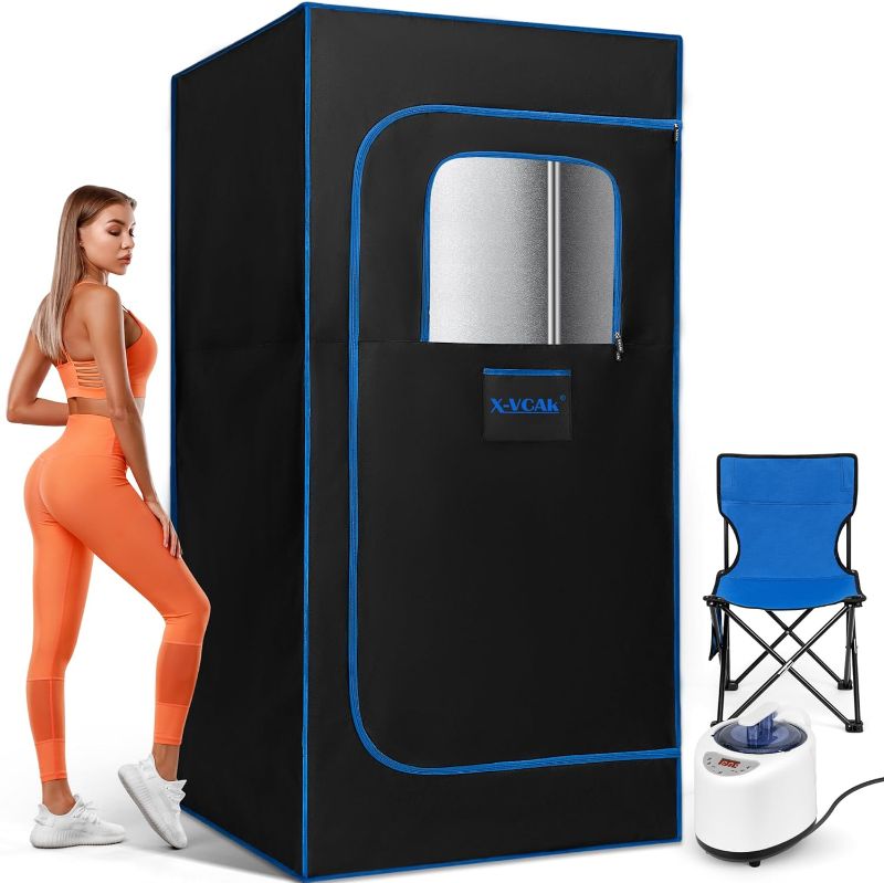 Photo 1 of 
X-Vcak Portable Steam Sauna, Portable Sauna for Home, Sauna Tent Sauna Box with 2.6L Steamer, Remote Control, Folding Chair, 9 Levels, Black with Blue, 2.6’...