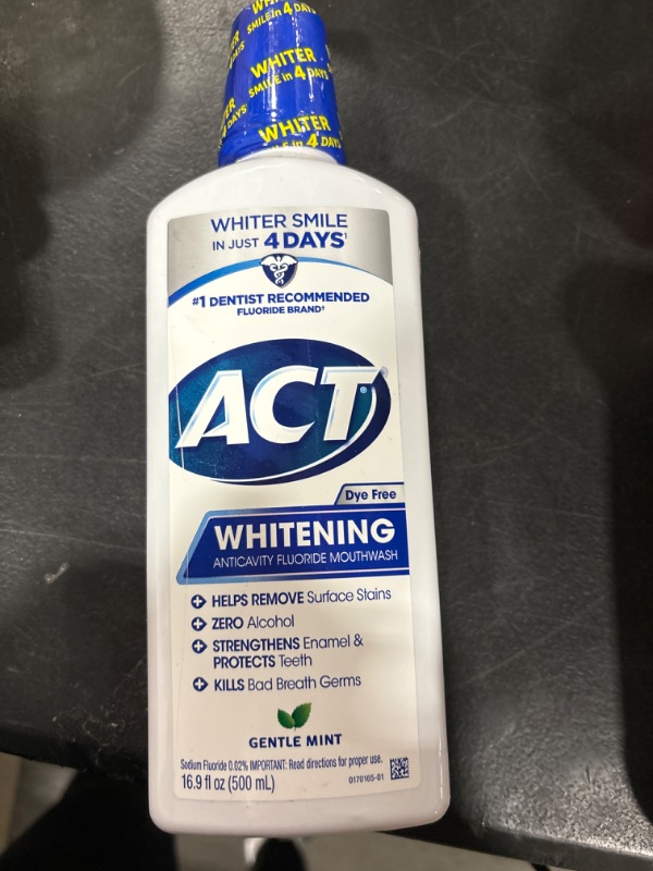 Photo 2 of ACT Whitening + Anticavity Fluoride Mouthwash 16.9 fl. oz. With Zero Alcohol, Dye Free, Gentle Mint EXP 6/2025