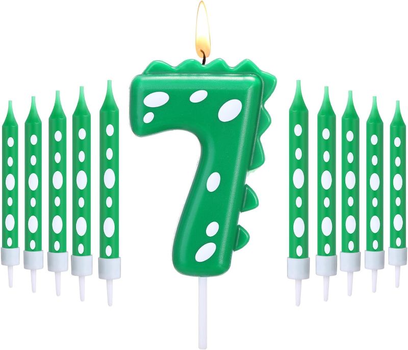 Photo 1 of 11 Pcs Green Number 7 Dinosaur Birthday Candles Set for Boy Birthday Cake Supplies Decoration Dinosaur Party Dino Theme Birthday Number Candle Cake Topper Decorations