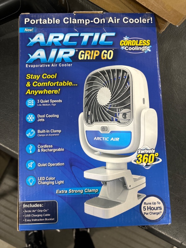 Photo 2 of Arctic Air Portable Fan, Grip Go 3 Speed Small Fan, Great Stroller Fan, Travel or Desk Fan, Cordless Personal Evaporative Air Cooler, Universal Clamp for Indoor & Outdoor Use, 360 Degree Head Swivel