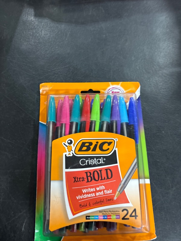 Photo 2 of BIC Cristal Xtra Bold Fashion Ballpoint Pen, Bold Point (1.6mm), Assorted Colors, 24-Count (MSBAPP241-A-AST) Assorted 24 Count (Pack of 1) Ballpoint Pen