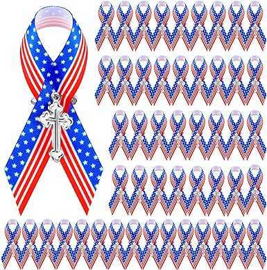 Photo 1 of 200 Pcs American Flag Satin Awareness Ribbons with Safety Pins Patriotic Ribbon Pins for Memorial Day Gifts Veterans Day Decorations Ribbon
