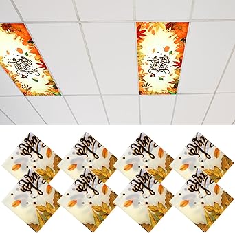 Photo 1 of ROCEEI 8 Pcs Thanksgiving Fluorescent Light Covers, 2x4 ft Magnetic Fluorescent Light Filters Bulk, Decorative Calming Magnetic Ceiling Light Covers for Classroom, Office, Home, Hospital, Maple Leaves (2pk)
