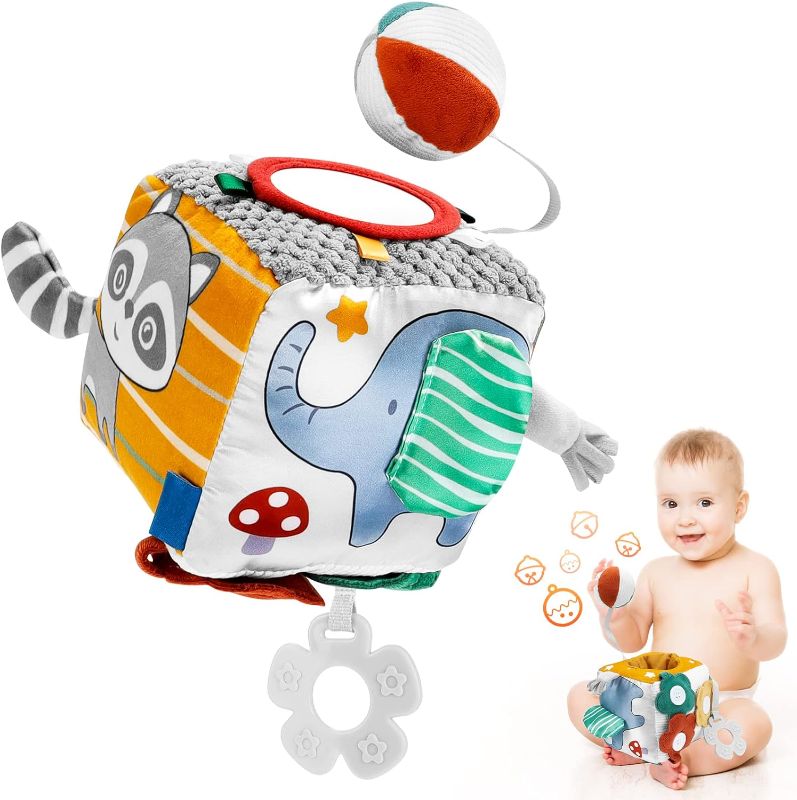 Photo 1 of Baby Activity Cube: Sensory Cube Soft Baby Toys 6-12 Months with Crinkle Rattle Mirror, Fine Motor Skills Development Infant Activity Center Toy Early Educational Learning 1 2 3 Year Old Travel Gifts
