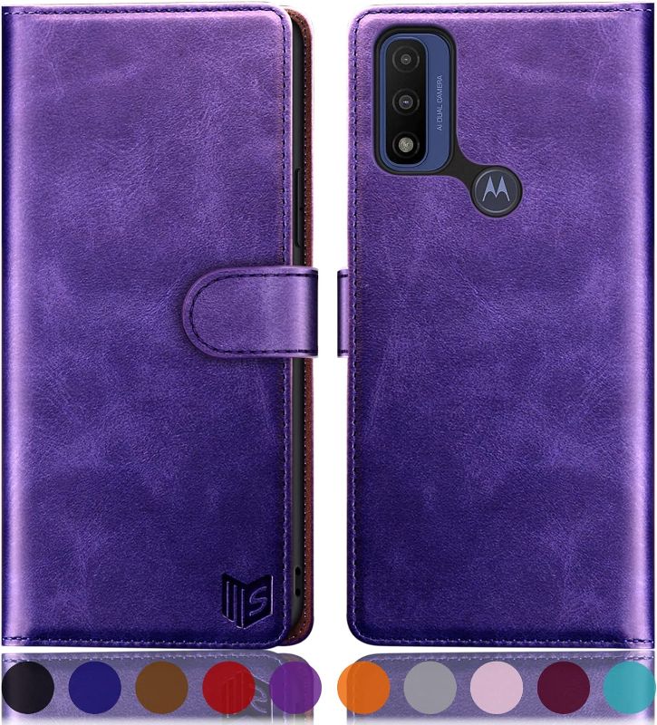 Photo 1 of SUANPOT for Motorola Moto G Pure/Play 2023 Wallet case with RFID Blocking Credit Card Holder,Flip Book PU Shockproof Kickstand Leather Cover Women Men for Pure/Play 2023 case Purple
