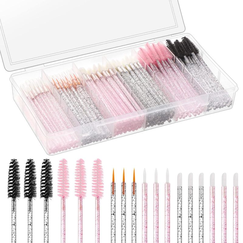 Photo 1 of 270 PCS Crystal Disposable Makeup Applicators Kit, Makeup Artist Must Haves Tools 100 Mascara Wands 100 Lipstick Applicators 70 Eyeliner Brushes with Organizer Box Christmas Gifts for Women 