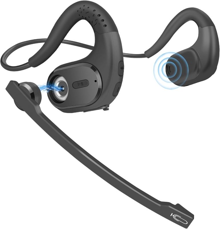 Photo 1 of BANIGIPA Bluetooth Headset with Removable Microphone, Noise Cancelling Wireless Headset for Phones Laptop Computer PC, Open Ear Headphones for Office Meeting Running Cycling Driving Working-12 Hrs 