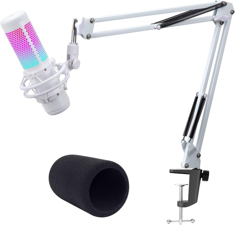 Photo 1 of White Boom Arm for HyperX QuadCast S - White Mic Arm Compatible with Hyperx Quadcast White Microphone, Premium White QuadCast S Microphone Boom Arm Stand by YOUSHARES 