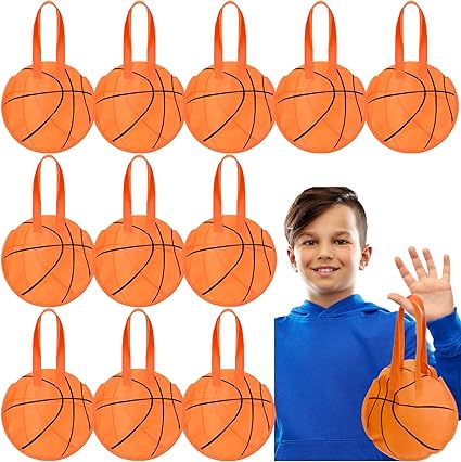 Photo 1 of 12 Pieces Basketball Treat Bags Snack Goodie Team Sports Bags Basketball Party Favor Bags Bulk Non Woven Candy Gift Bags for Kids Adults Sport Party Supplies