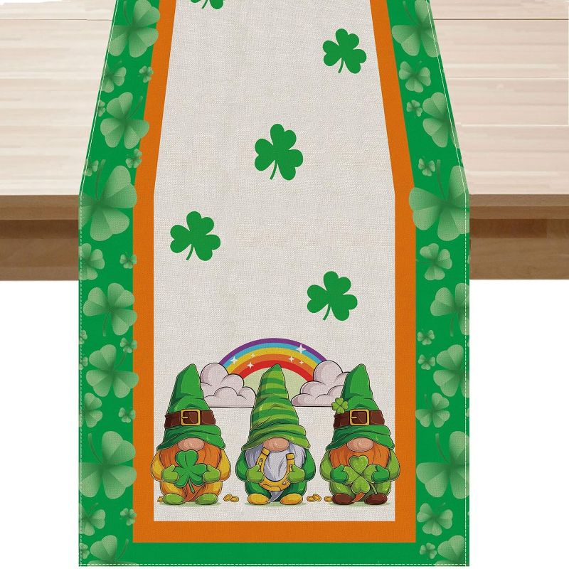 Photo 1 of St. Patrick's Day Table Runner Gnome Shamrock Table Decoration for Home Kitchen Dining Dinner Indoor Holiday Farmhouse Decor 13x36Inch
