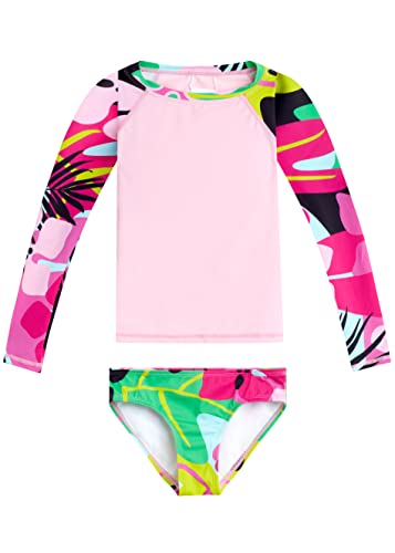 Photo 1 of 2T - Kanu Surf Girls' Long Sleeve Rashguard UPF 50+ Two Piece Swim Set, Aria Pink, 2T
