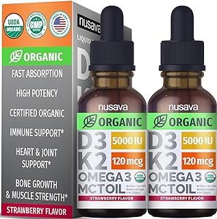 Photo 1 of (2 Pack) Organic Vitamin D3 K2 Drops w MCT Oil Omega 3, Maximum Strength, 5000 IU, No Fillers, Non-GMO Liquid D3 for Faster Absorption, Immune Support (Strawberry, 2 Fl Oz)