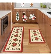 Photo 1 of Homcomoda Christmas Poinsettia Kitchen Mats for Floor 2 Piece Cushioned Anti Fatigue Kitchen Rugs Set Non Skid Merry Christmas Kitchen Floor Carpet Set for Home Kitchen Christmas Decor