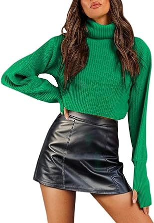 Photo 1 of XXL - Miladusa Womens Cropped Turtleneck Long Sleeve Sweater Trendy Fall Chunky Ribbed Cable Knit Pullover Sweaters 