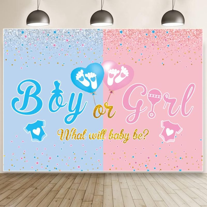Photo 1 of ????????? Gender Reveal Birthday Party Backdrop,????????? ?????? ????????? Birthday Party Decoration, Birthday Banner Backgrounds Props for Boys and Girls 5x3ft