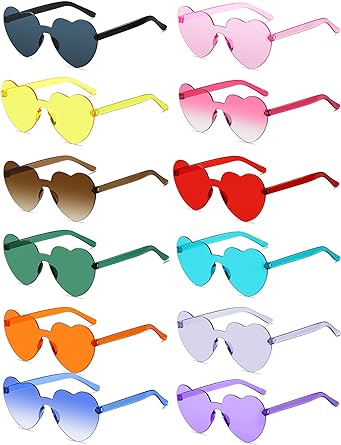 Photo 1 of 12/20/24 Pairs Heart Sunglasses for Women Men, Trendy Heart Shaped Rimless Transparent Sunglasses, Bachelorette Party
