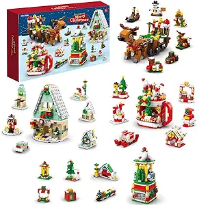 Photo 1 of 2023 Christmas Advent Calendar for Kids, 1099 PCS Building Blocks 24 Days Countdown Calendar Toys for Kids, Per 6 in 1 Big Christmas Building Toys, Perfect Christmas Gifts Idea for Boys & Girls Elk Sled