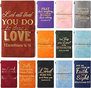 Photo 1 of 12 Pcs Christian Religious Bible Verse Leather Journal Notebooks Bulk Vintage PU Leather Travel Journals Coworkers Gifts Inspirational Prayer Gifts for Women Men Church Supplies Church Favors
