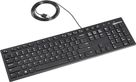 Photo 1 of Amazon Basics Low-Profile Wired USB Keyboard with US Layout (QWERTY), Matte Black
