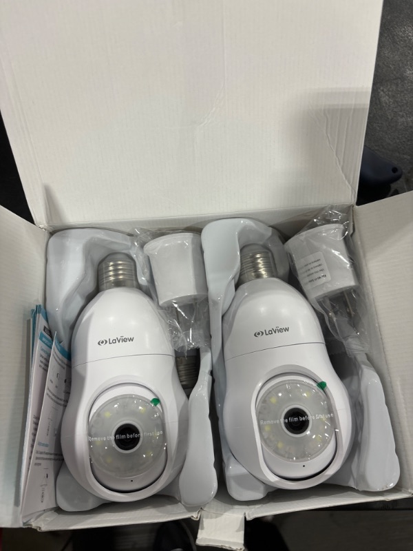 Photo 1 of LaView 4MP Bulb Security Camera 2.4GHz,360° 2K Security Cameras Wireless Outdoor Indoor Full Color Day and Night, Motion Detection, Audible Alarm, Easy Installation, Compatible with Alexa (2 Pack) White