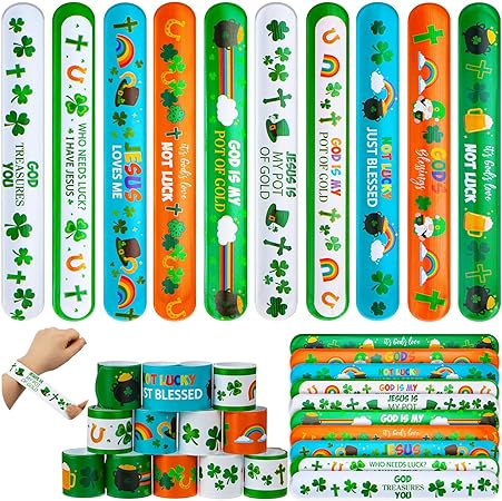 Photo 1 of 100 Pcs Religious Christian Bible Verses Slap Bracelets Kids Bulk Religious Snap Wrist Bands School Prizes for School Religious Party Favors St. Patrick's Day Gifts
