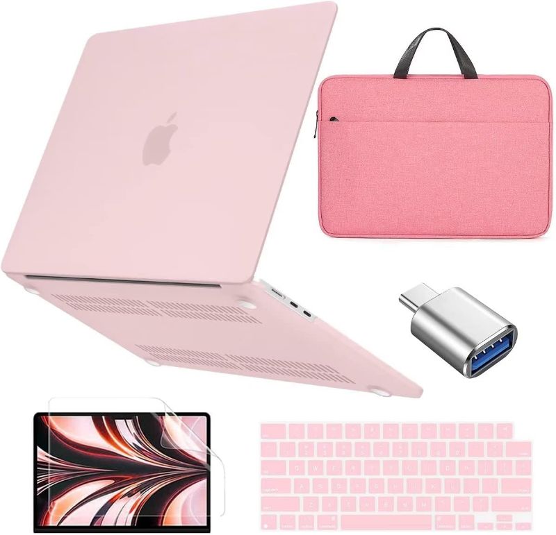 Photo 1 of Conbovo for MacBook Air 13.6 inch M2 Case 2022, Hard Shell Case & Bag & Keyboard Cover & Screen Protector & USB C to USB Adapter for MacBook Air 13 inch A2681, Chalk Pink
