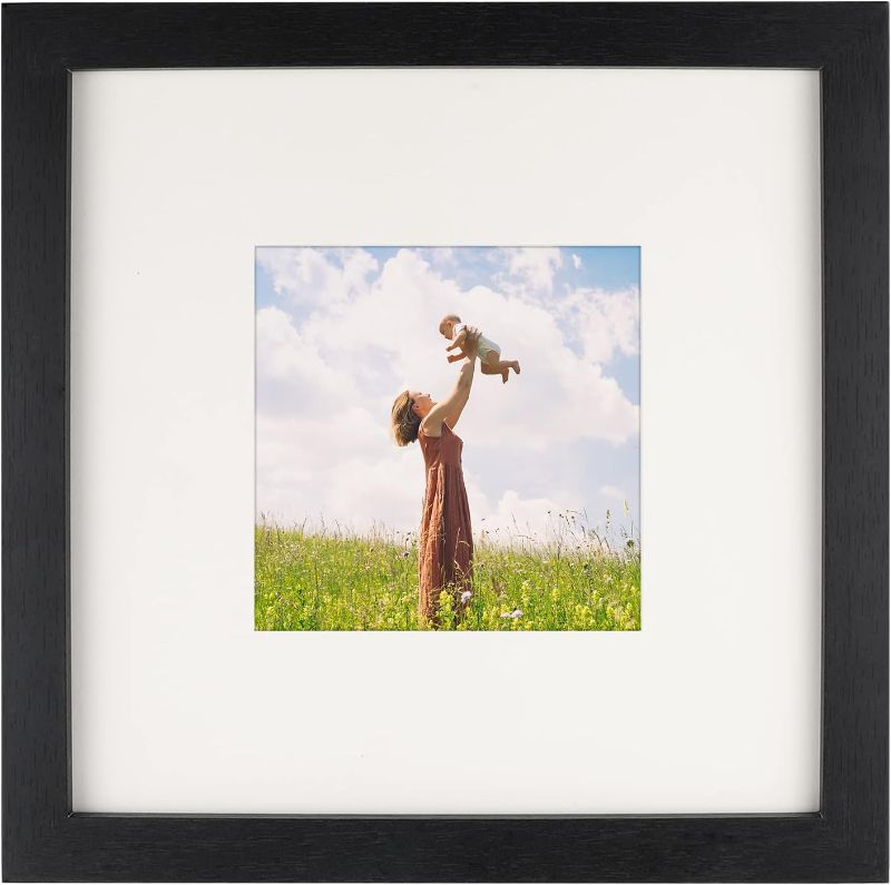 Photo 1 of AEVETE 8x8 Picture Frames Black Rustic Square Frame with 4x4 Mat for Tabletop Wall Decor