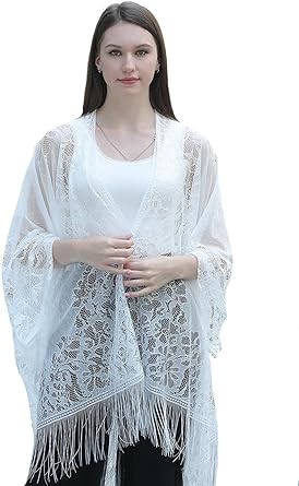 Photo 1 of HEREAD Lace Shawls and Wraps for Evening Dresses Party Scarf Cape Fringe Cover Up Wedding Accessories for Women and Brides