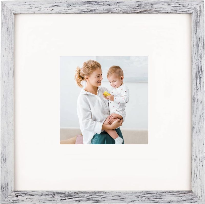 Photo 1 of AEVETE 10x10 Picture Frames Distressed White Rustic Square Frame with 5x5 Mat for Tabletop Wall Decor