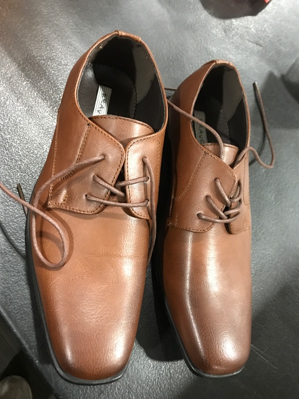 Photo 1 of bravo! Boy Dress Shoe King Lace-up Oxford Plain Toe or Cap Toe Leather Sock for School Uniform Formal Event Size from Toddler to Youth Black Brown Cognac 6Y