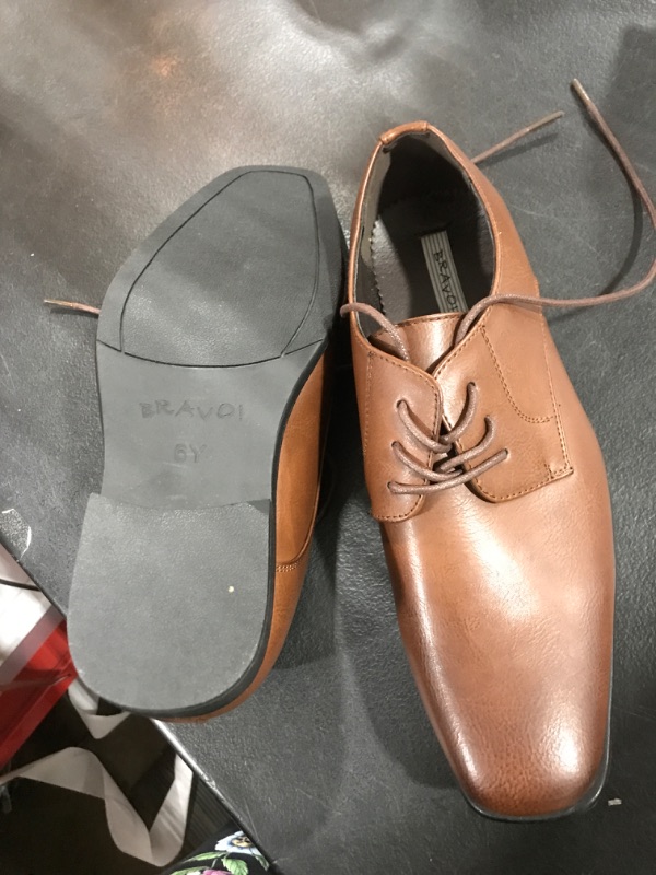 Photo 1 of bravo! Boy Dress Shoe King Lace-up Oxford Plain Toe or Cap Toe Leather Sock for School Uniform Formal Event Size from Toddler to Youth Black Brown Cognac 6Y