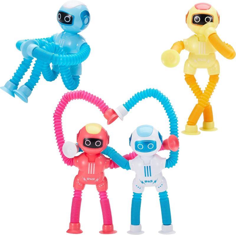 Photo 1 of 4 Pieces LED Telescopic Space Robot Toy, Shape Changing Telescopic Tube Fidget Toys, Pop Tubes, Fidget Tubes Sensory Toys for Girls Boys