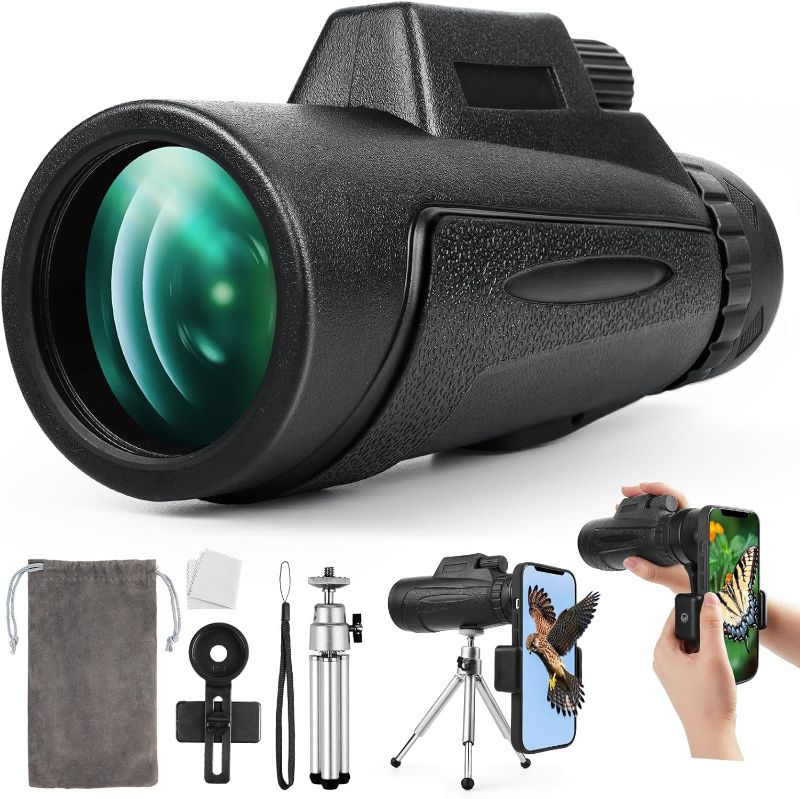 Photo 1 of 12X50 High Definition Monocular Telescope with Smartphone Adapter & Tripod, BAK-4 Prism & FMC Lens Monoculars with Clear Low Light Vision for Hunting Wildlife Bird Watching Travel Camping Hiking