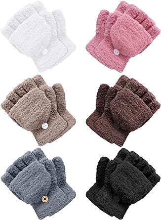 Photo 1 of 6 Pairs Kids Fingerless Gloves Convertible Gloves Winter Knit Glove Flip Top Mittens for Boys and Girls