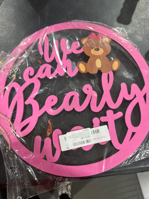 Photo 2 of We Can Bearly Wait Baby Shower Decorations,Baby Bear Wooden Sign,Bear Theme Gender Reveal Door Hanging Photo Props for Baby Birthday Party(Pink)