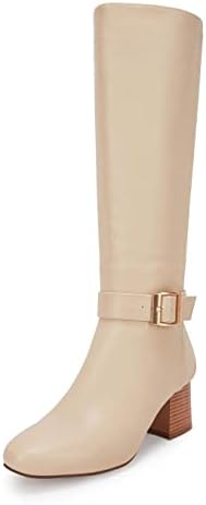 Photo 1 of Coutgo Women's Knee High Boots Round Toe Stacked Chunky Heel Wide Calf Riding Boots Slouchy Metal Buckle Side Zipper Faux Leather Winter Shoes
7