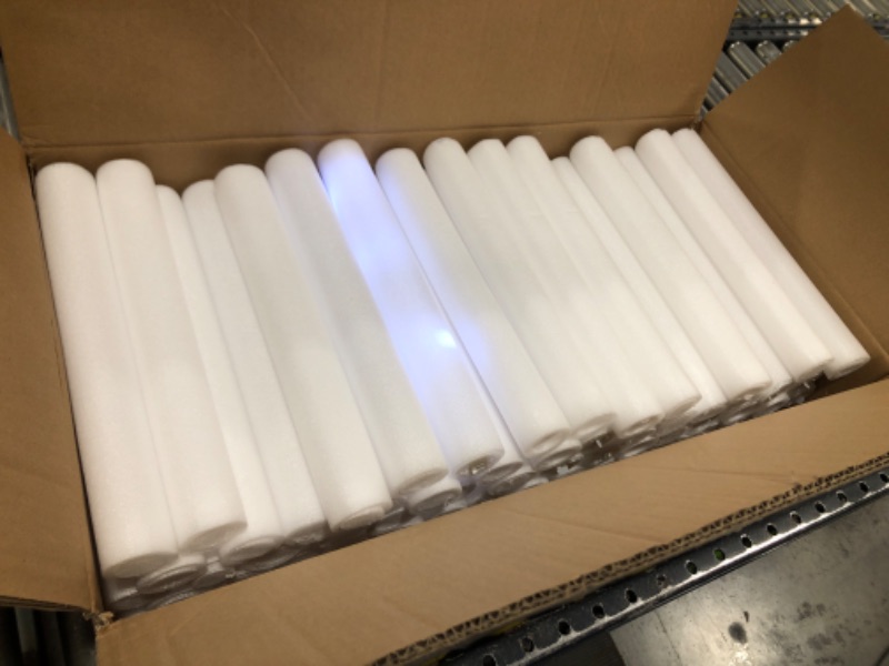 Photo 1 of Liliful 72 Pcs White Glow LED Cheer Foam Sticks Light up Glow Sticks Wedding Wand for Birthday Wedding Bridal Shower Raves Carnival Concert Glow in the Dark Party Favors Supplies