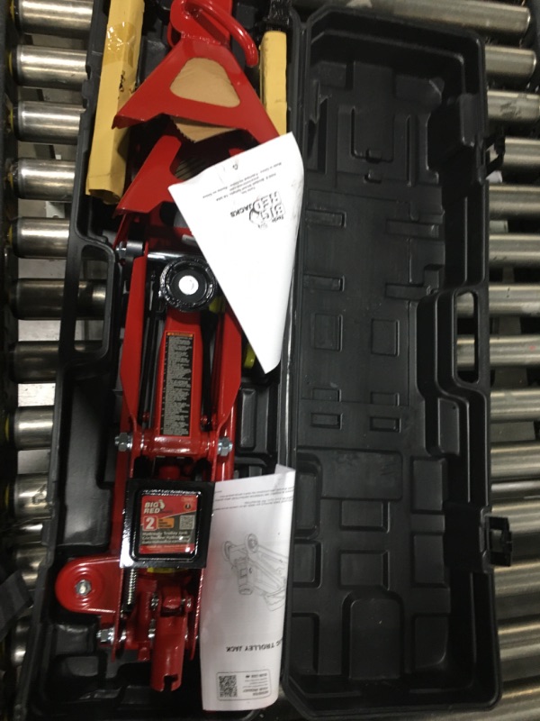Photo 1 of BIG RED T82001S Torin Hydraulic Trolley Service/Floor Jack Combo with 2 Jack Stands and Blow Mold Carrying Storage Case, 2 Ton (4,000 lb) Capacity, Red