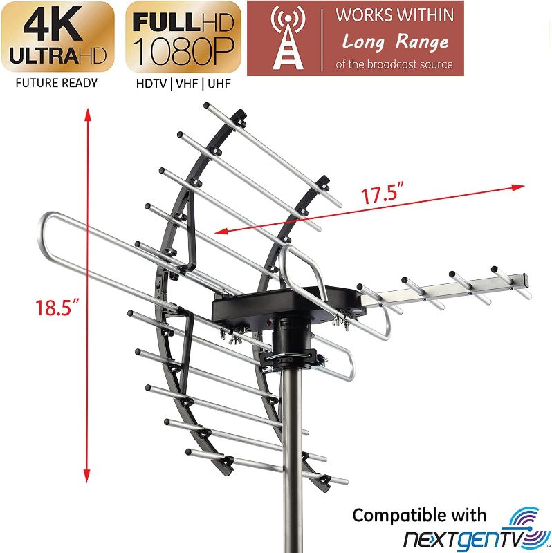 Photo 1 of PIBIDI Digital HD TV Antenna | Amplified Attic/Outdoor Antenna | 360 Degree Rotation Wireless Remote | 4K 1080P VHF UHF | Mounting Pole Included | 200 Miles Range
