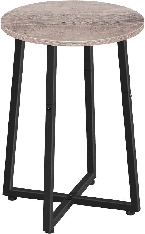 Photo 1 of  HOOBRO Round Side Table, Round Accent End Table with Sturdy X-Shaped Metal Frame, 15.7" Round Nightstand, for Living Room, Bedroom, Balcony, Office, Greige and Black BG95BZ01 