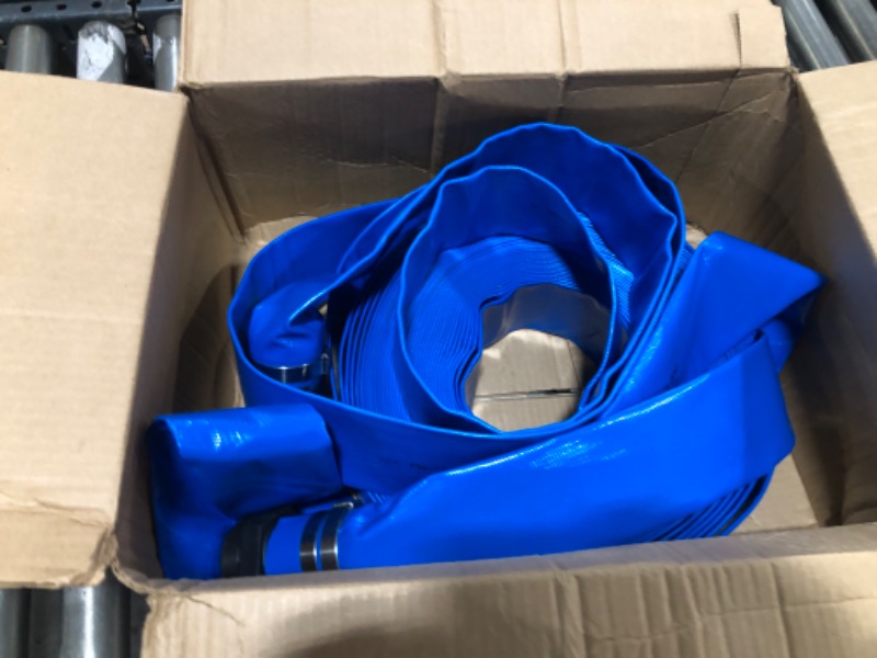 Photo 2 of 2" x 100FT Pool Backwash Hose with Pin Lug Fittings, Reinforced PVC Lay Flat Discharge Hose, Weather and Burst Resistant, Ideal for Sump Pump Hose Pool Drain or Backwash PVC-Polypropylene 2 in x 100 ft